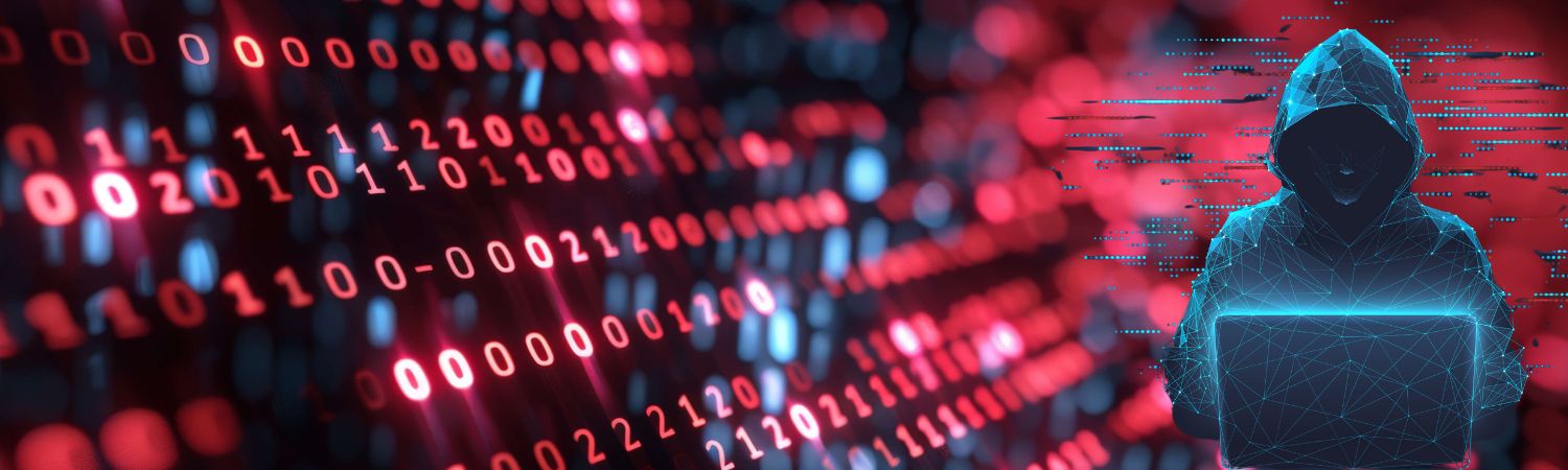 Fraud Prevention - digital background technology with fraudster in the left side.